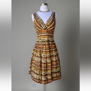 Carmen Marc Valvo Multicolor Striped Silk Fit & Flare Dress Sz 2